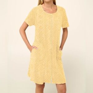 Vintage Yellow Cover Up Towel Zip Up Mini Dress